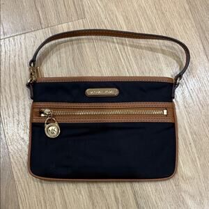 Michael Kors Kempton Nylon and Leather Small Bag in Black / Tan